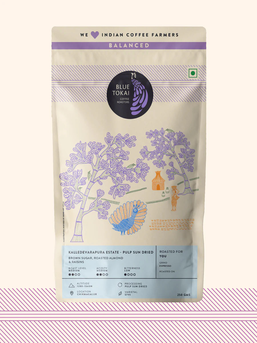 Coffee | Kalledevarapura Estate (Moka Pot) – Sun Dried – Brown Sugar – Raosted Almond – Raisin – No Added Preservatives, Additives & No Added Flavouring – Blue Tokai – 250gm