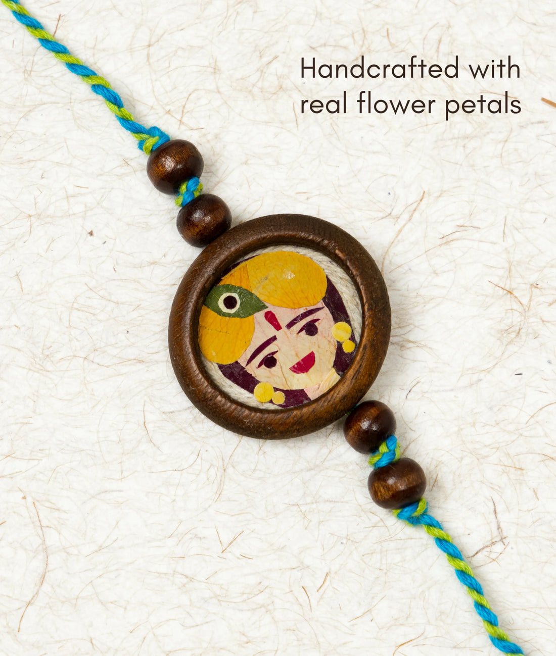 Rakhi | Kanha Rakhi (Made From Cotton, Jute, Wooden beads &amp; With Pressed Flower Petals) – Handcrafted – Eco Friendly – Nature’s Soul - Single Piece
