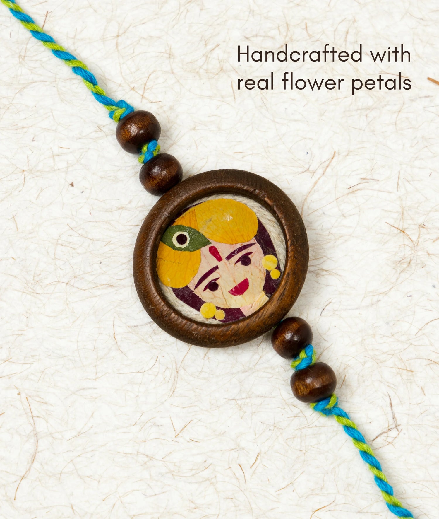Rakhi | Kanha Rakhi (Made From Cotton, Jute, Wooden beads &amp; With Pressed Flower Petals) – Handcrafted – Eco Friendly – Nature’s Soul - Single Piece