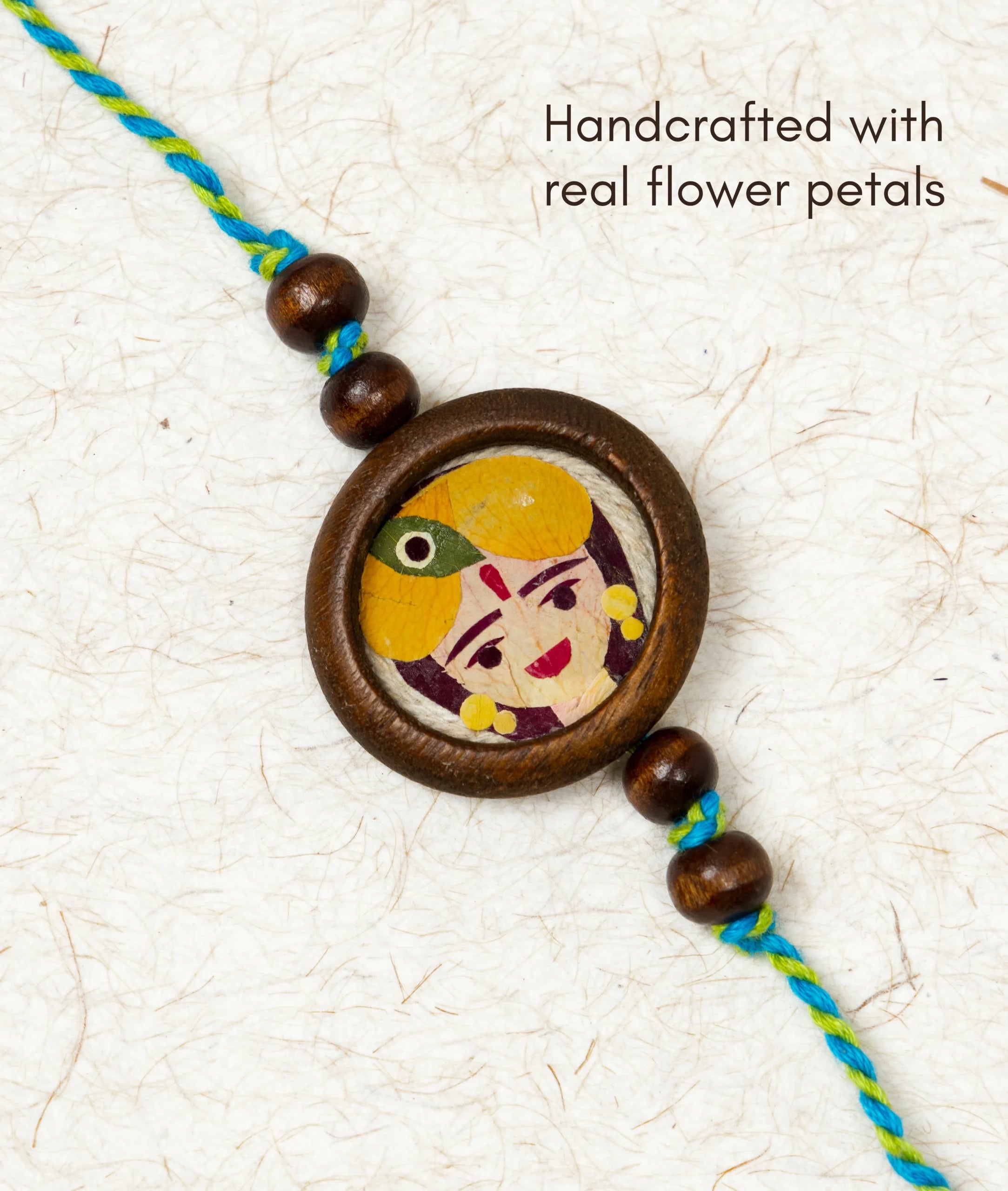 Rakhi | Kanha Rakhi (Made From Cotton, Jute, Wooden beads &amp; With Pressed Flower Petals) – Handcrafted – Eco Friendly – Nature’s Soul - Single Piece