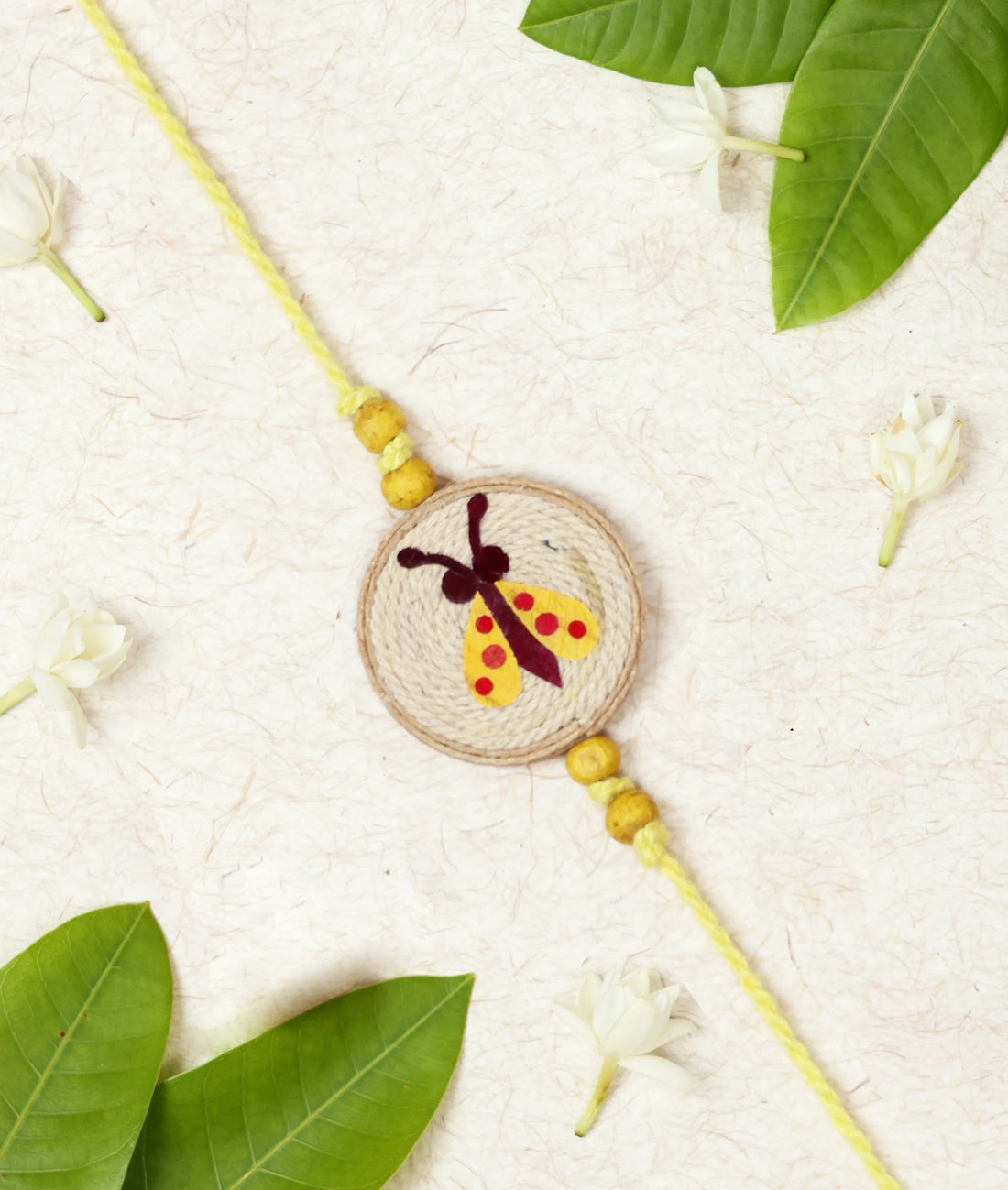 Rakhi | Kanjoos Makhichoos Rakhi (Made From Cotton, Jute, Wooden beads & With Pressed Flower Petals) – Handcrafted – Eco Friendly – Nature’s Soul - Single Piece