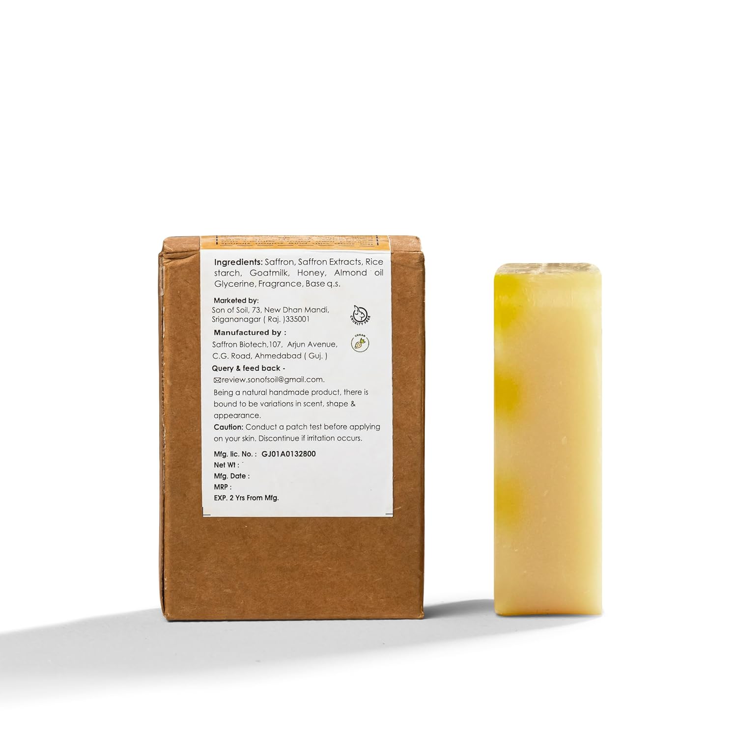 Soap | Kashmir Saffron - Handcrafted - Artificial Color Free &amp;amp; Soy Free - Son Of Soil - 120gm