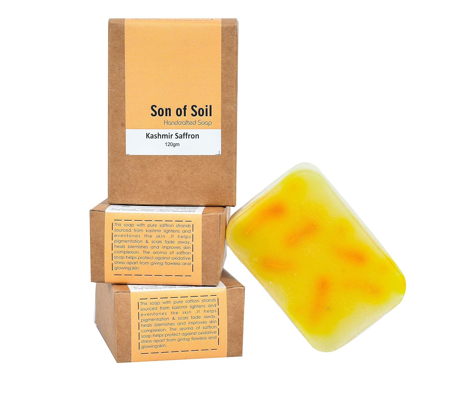 Soap | Kashmir Saffron - Handcrafted - Artificial Color Free &amp;amp; Soy Free - Son Of Soil - 120gm