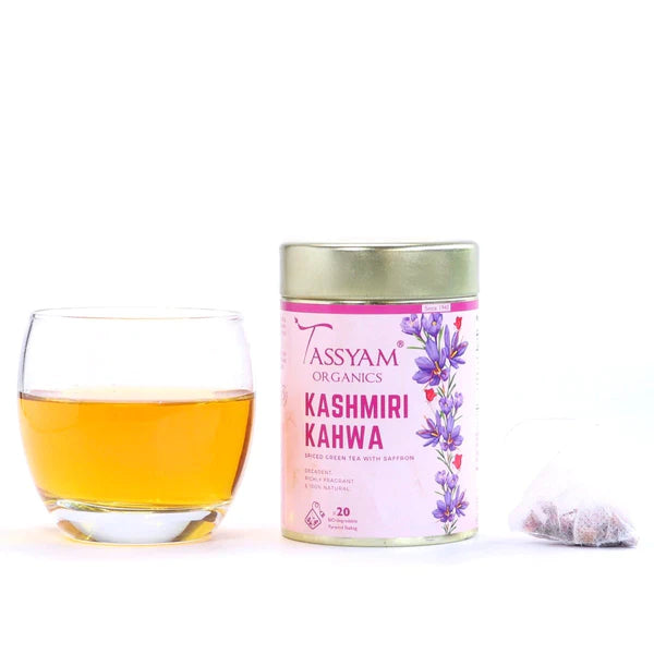 Tea | Kashmiri Kahwa - Spiced Green Tea (With Saffron) - Natural - Tassyam Organics – 20 Biodegradable Tea Bags