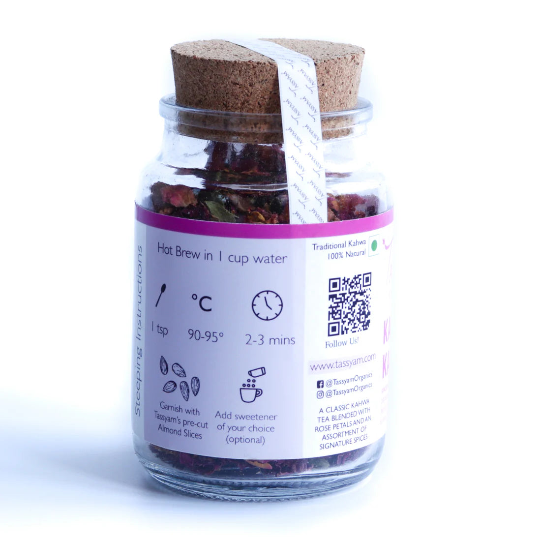 Tea | Kashmiri Kahwa (With Ceylon Cinnamon & Saffron) - Natural - Blend With Rose Petals & An Assortment Of Signature Spices - Tassyam Organics - 25gm