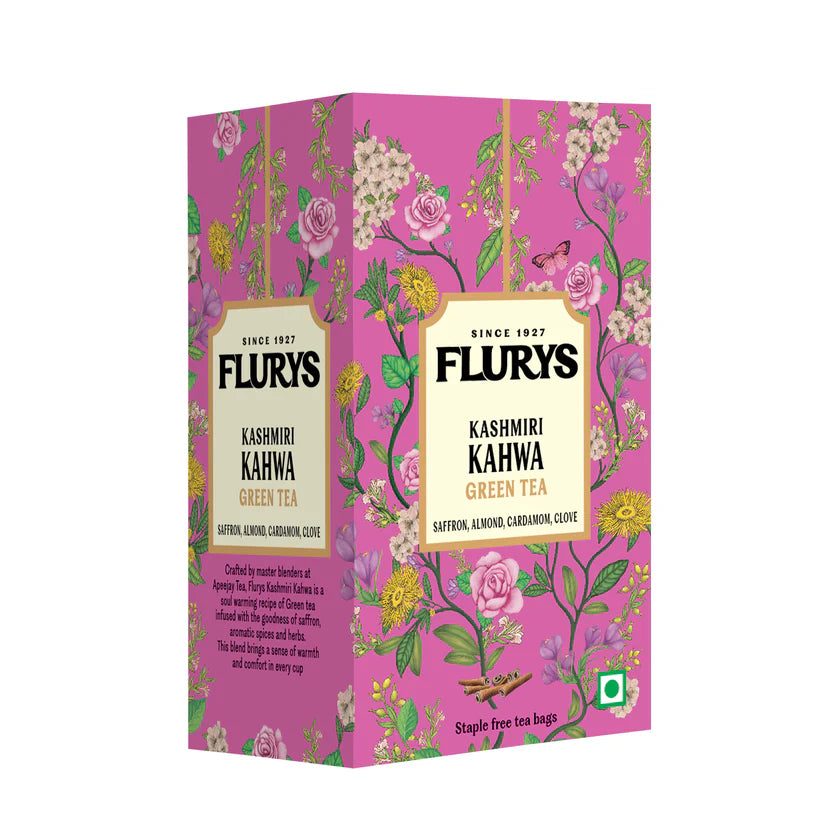 Tea | Kashmiri Kahwa (Saffron, Almond, Cardamom, Clove)- Green Tea - Flurys - 25 Tea Bag