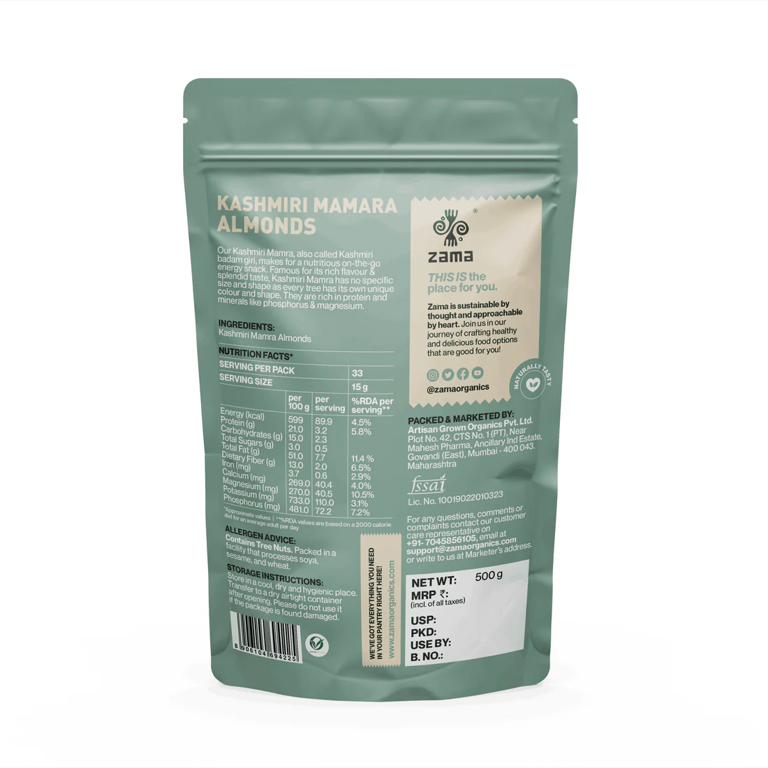 Almonds | Kashmiri Mamra Almonds – Zama Organics – 500gm