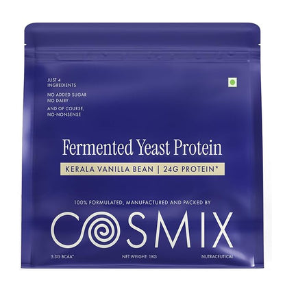 Protein Powder | Kerala Vanilla Bean (24g Protein Per Serving) - Fermented Yeast Protein – No Nonsense – No Added Sugar, No Added Sugar &amp; No Added Artificial Flavours – Cosmix – 1000gm