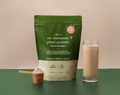 Protein Powder | Plant Protein – No Nonsense – Kerala Vanilla Bean – 24gm Protein Per Serving – Vegan, Gluten Free, Soy Free, No Trans Fat, No Added Sugar, Gums, Enzymes &amp; No Added Artificial Flavours – Cosmix – 1000gm