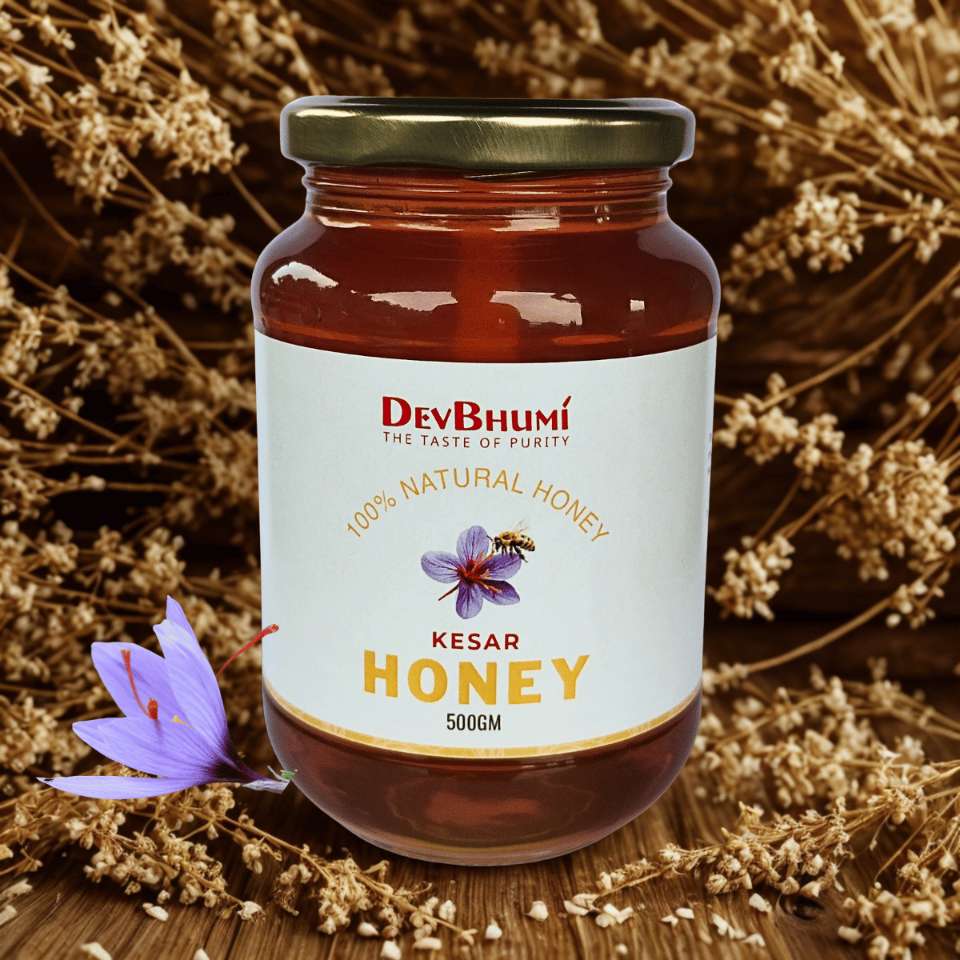 Honey | Kesar Honey -100% Natural - Certified Organic Honey- No Preservatives, No Added Flavours, No Added Sugar  - DevBhumi - 500gm