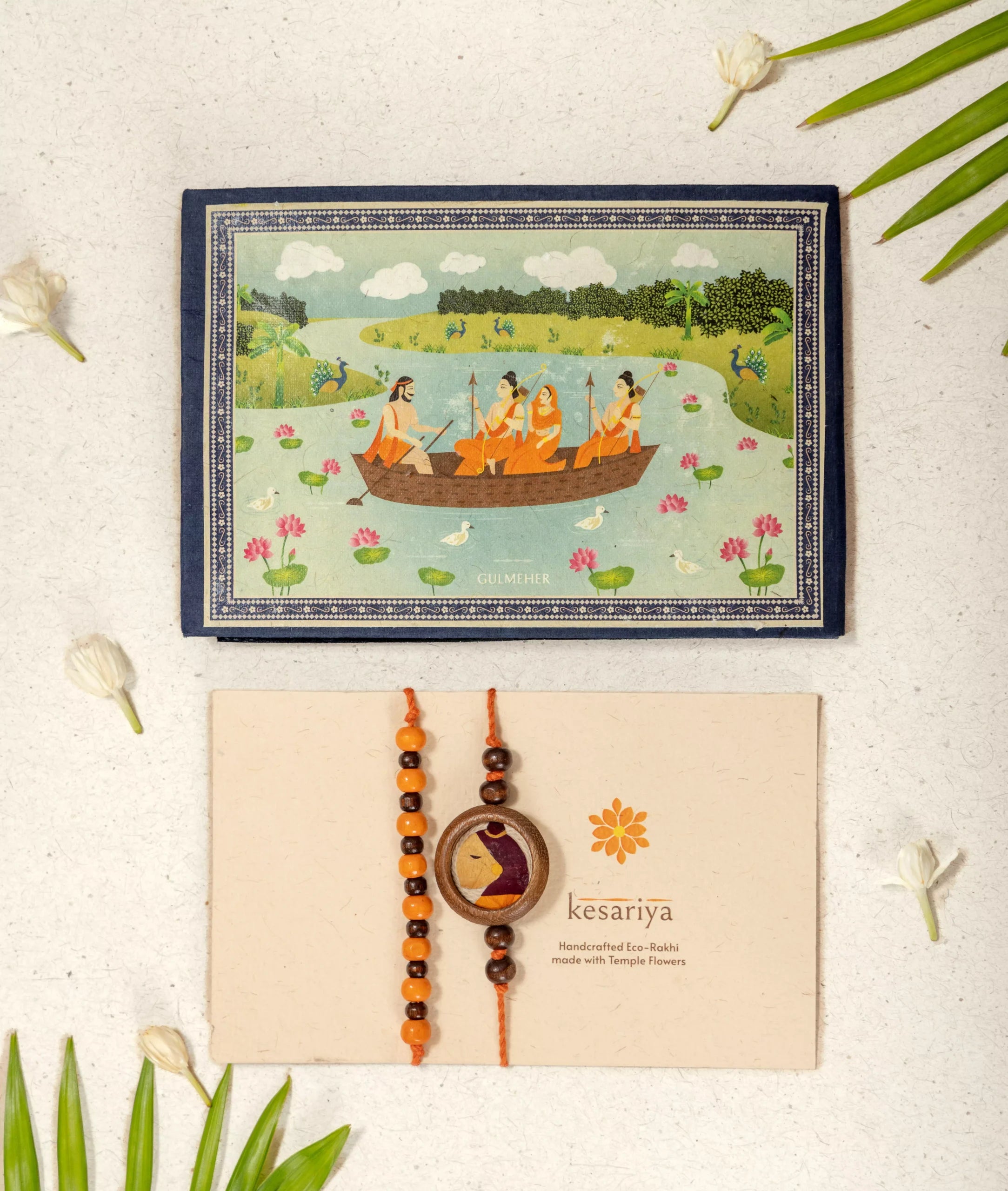 Rakhi | Kesariya Lumba Set Rakhi (Made From Cotton, Jute, Wooden beads &amp; With Pressed Flower Petals) – Handcrafted – Eco Friendly – Nature’s Soul - Single Piece