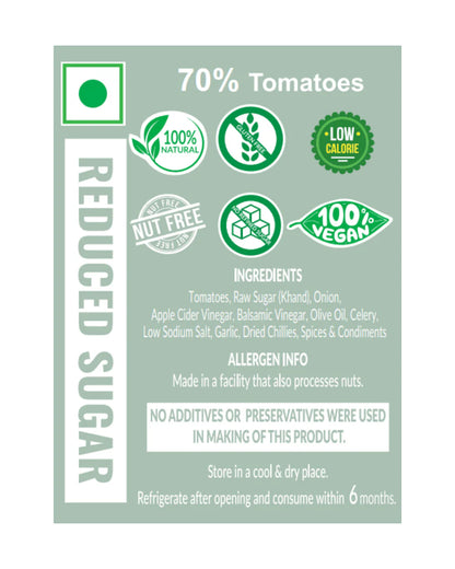 Ketchup | Klassic Ketchup (70% Tomatoes)- 100% Natural, Gluten Free, Vegan –  Reduced Sugar- No Additives &amp; Preservatives - The Gourmet Jar – 225gm