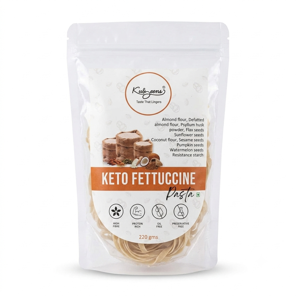 Pasta | Keto Fettuccine Pasta -Protein Rich , High Fibre- No Preservatives, Oil Free – Kuizeens – 220gm
