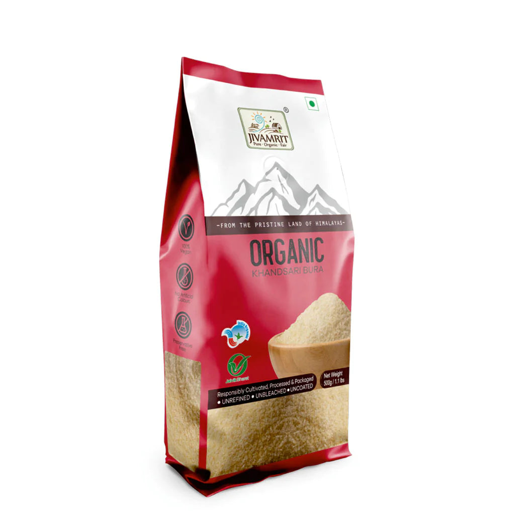 Sugar | Khandsari Bura - Unrefined - Unbleached - Organic - Vegan, Preservative Free, No Artificial Color & No Additives - Jivamrit - 500gm