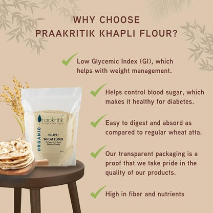 Khapli Atta (Emmer Wheat) – Zero Added Sugar, High In Protein &amp; High In Fiber - Praakritik – 5000gm