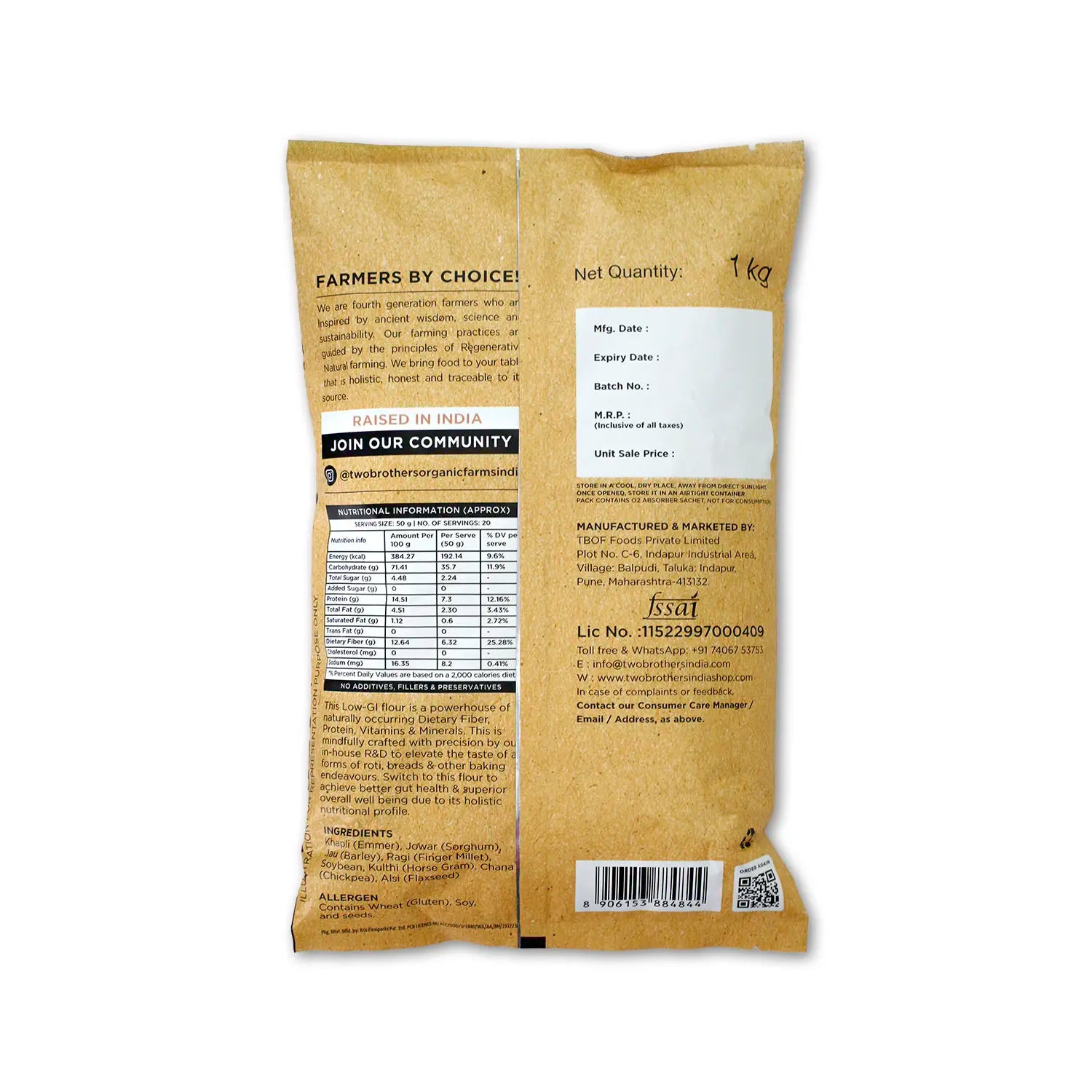 Khapli Flour | Khapli Multigrain Atta - 8 Grain Atta - Stoneground - High In Fiber And Protein  - Two Brothers – 1000gm