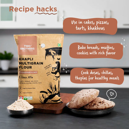 Khapli Flour | Khapli Multigrain Atta - 8 Grain Atta - Stoneground - High In Fiber And Protein  - Two Brothers – 1000gm