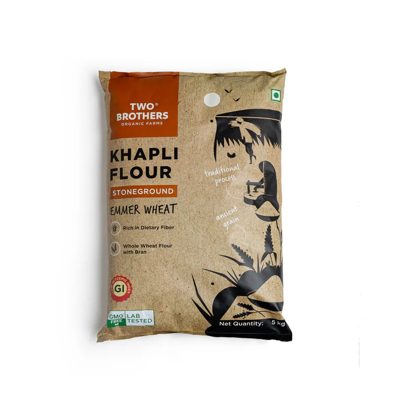 Khapli Flour | Khapli (Emmer Long Wheat) Atta - Stoneground - Natural - High In Fiber - Two Brothers – 5000gm