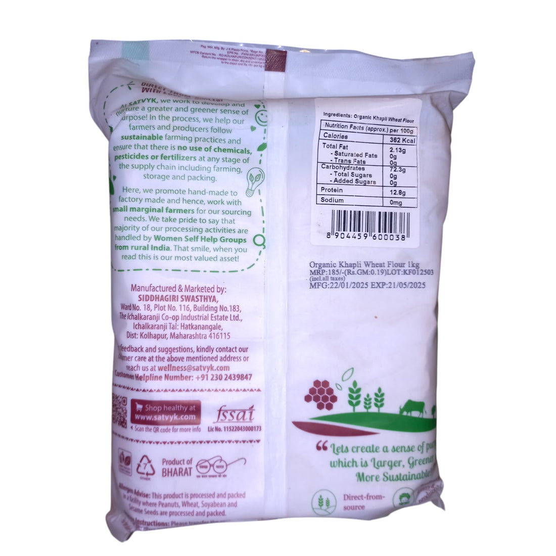 Flour | Khapli Wheat Flour - Organic - Stoneground - Gluten Free - Satvyk - 1000gm