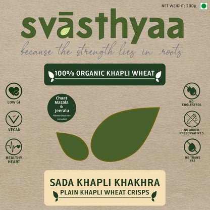 Khakhra | Khapli Wheat (Sada) - Roasted - Plain - Vegan, Gluten Free, Preservatives Free, No Added Sugar, High In Fibre, Low Gi &amp;amp; No Maida - Svasthyaa - 200gm