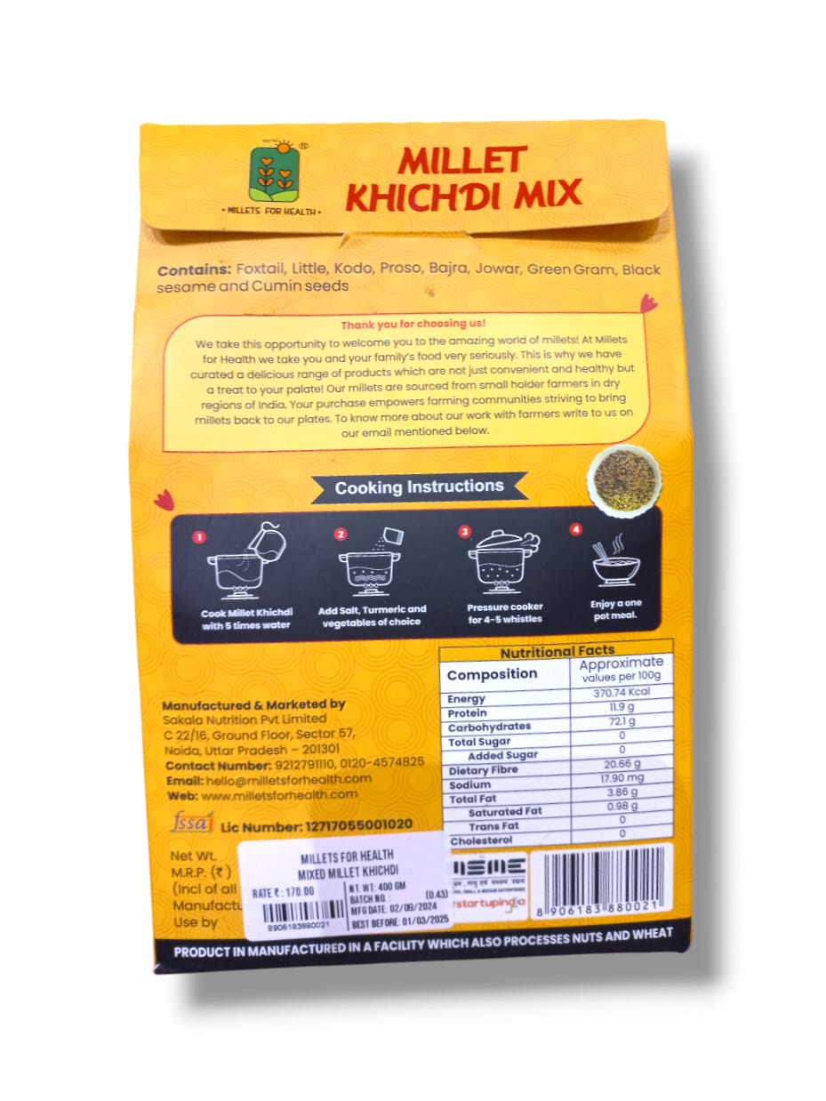 Millet Khichdi Mix | (Goodness Of Multiple Millets In One) - All Natural - Gluten Free, Chemical Free, Diabetic Friendly, High In Protein &amp;amp; High In Fiber - Millet For Health - 400gm