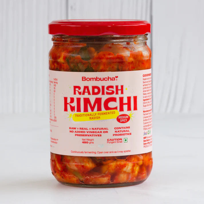 Radish Kimchi | Traditionally Fermented Radish - Raw - Real - Natural - Vegan, No Added Vinegar & No Added Preservatives - Bombucha - 450gm