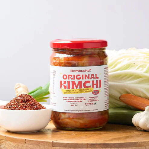 Kimchi | Original – Traditionally Fermented – (Napa Cabbage With gochu Garu) – Medium Spicy – Raw – Real – Natural – No Added Vinegar &amp; Preservatives Free – Bombucha – 450gm