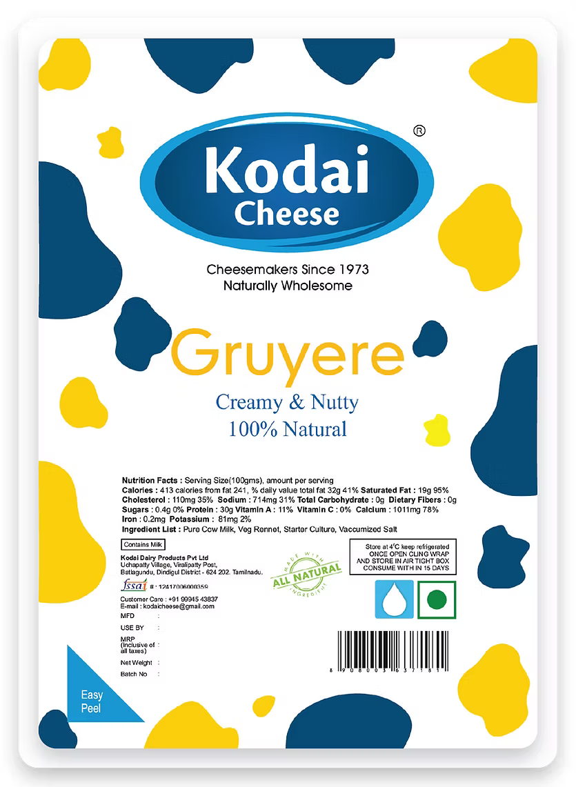 Gruyere cheese - Pasteurized - Kodai - 200gm