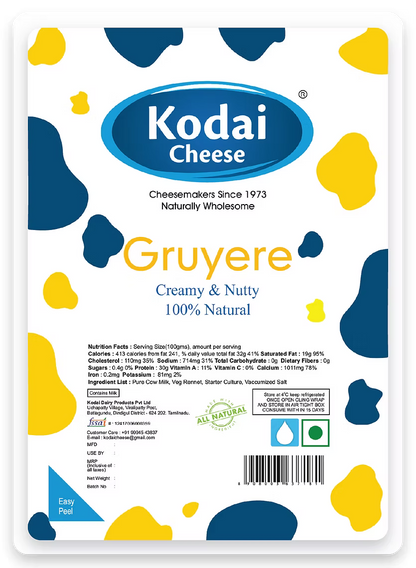 Gruyere cheese - Pasteurized - Kodai - 200gm