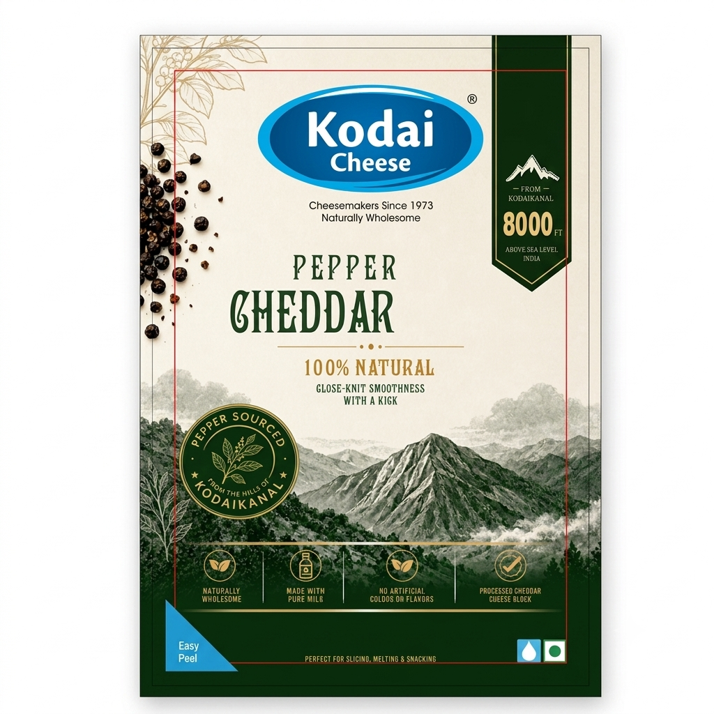 Cheddar Cheese | Pepper – Pasteurized - Kodai – 200gm