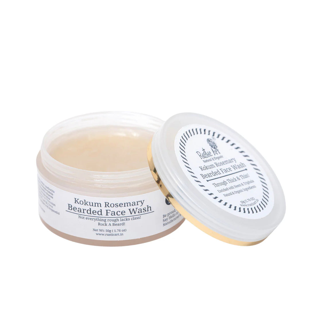 Face Wash | Face Wash | Kokum Rosemary Bearded Face Wash (Concentrate) - Enriched With Neem & Triphala - Natural & Organic Ingredients - Rustic Art - 50gm