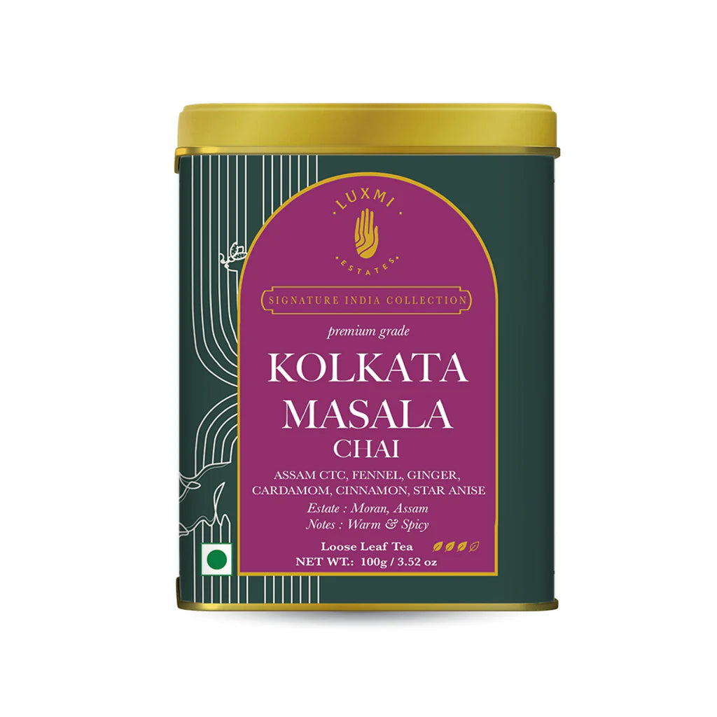 Tea | Kolkata Masala Chai – Herbal Tea – Assam CTC, Fennel, Ginger, Cardamom, Cinnamon, Star Anise - Warm & Spicy Notes - Organic - Luxmi Estates – 100gm Loose Leaf Tea