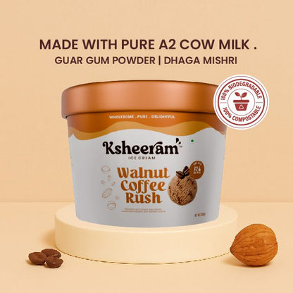 Ice Cream | Walnut Coffee Rush Ice Cream - Aromatic Coffee Swirls Meet Crunchy Walnuts- Sweetened with Dhaga Mishri -Prepared With A2 Cow Milk- Zero Preservatives, No Refined Sugar &amp;  Zero Added Colour and Artificial - Ksheeram Ice Cream – 200 gms