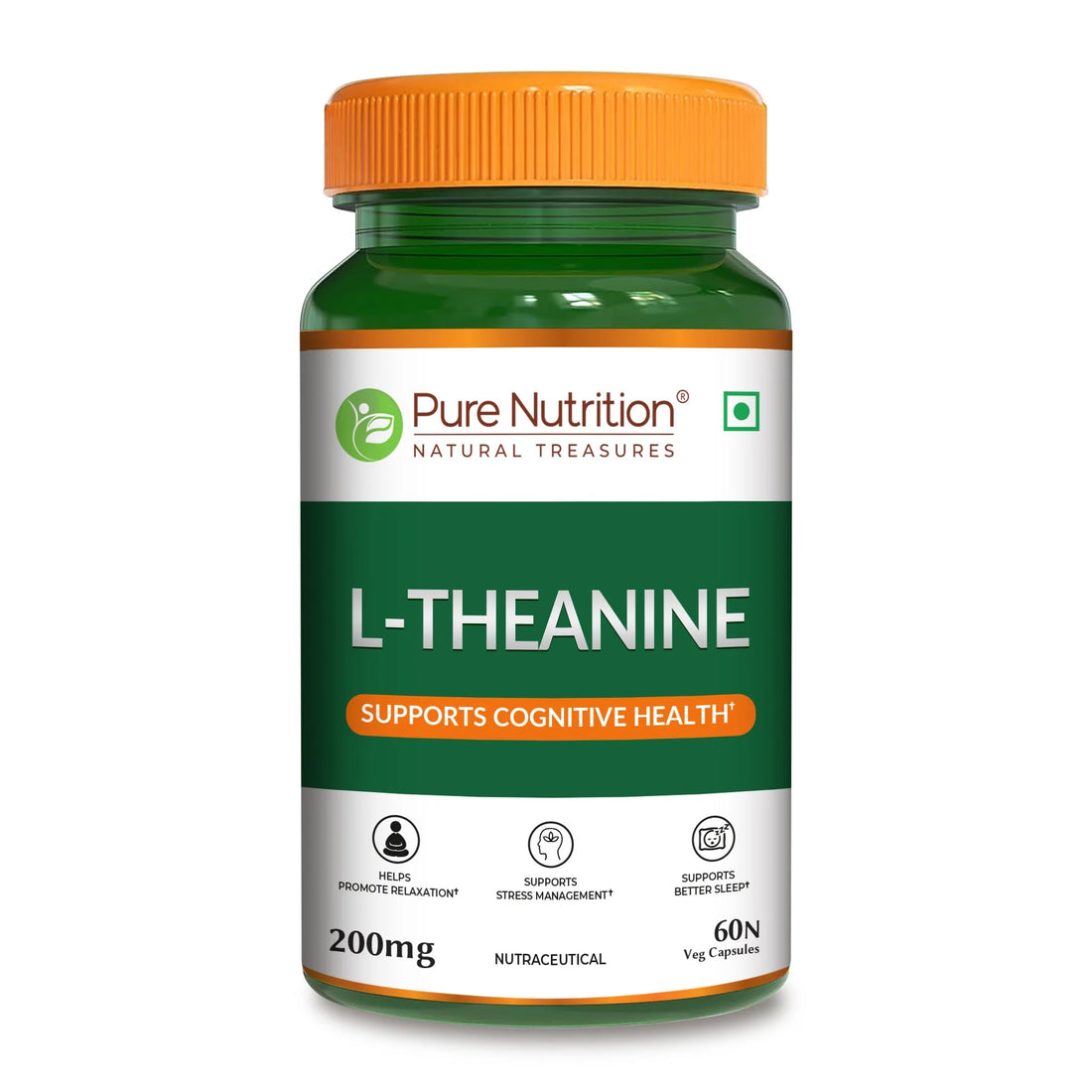 L-Theanine 200mg (Supports Cognitive Health) -Supports Stress Management, Support Better Sleep, - Pure Nutrition - 60N Veg Capsules