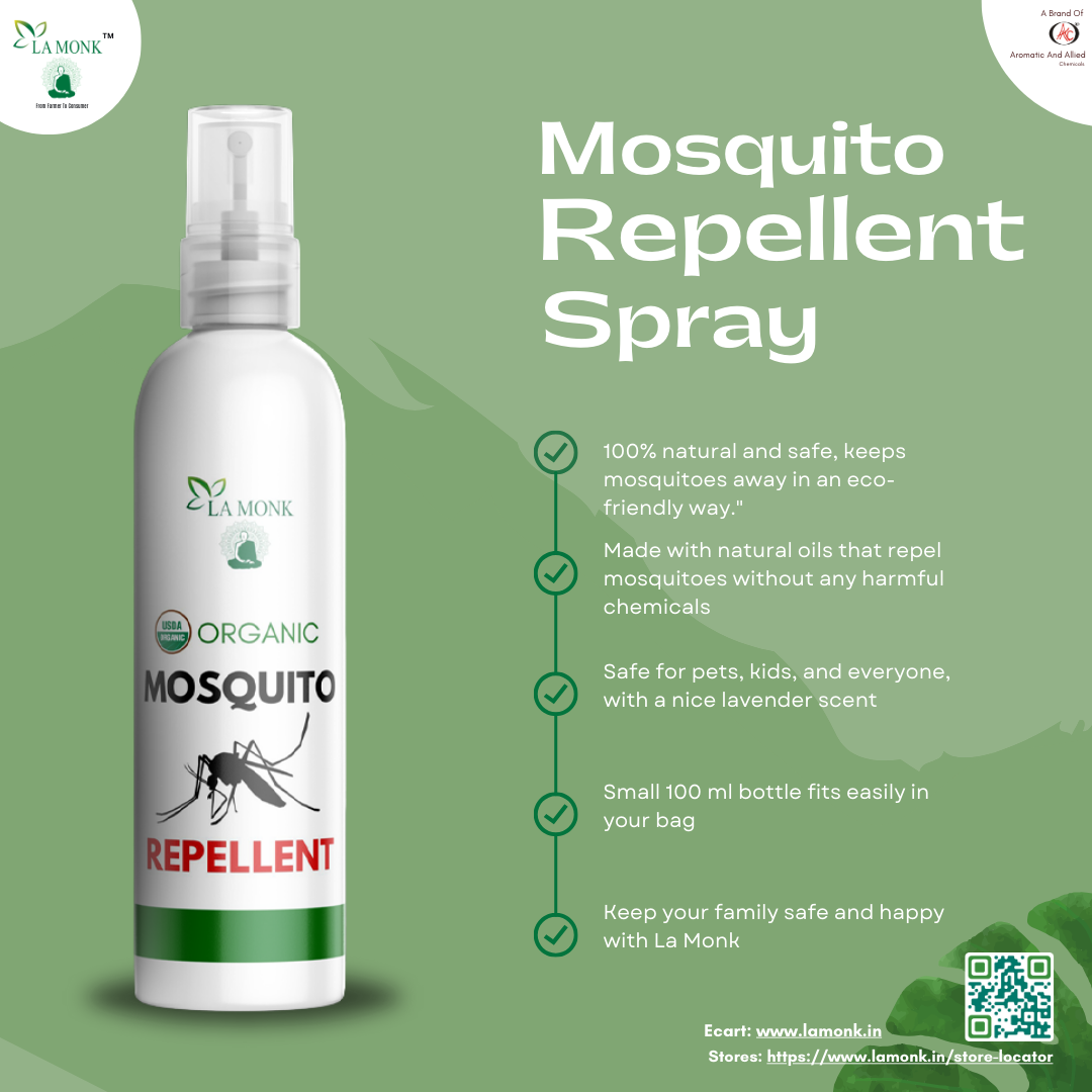 Repellent | Mosquito Repellent Spray - USDA Organic - Eco Friendly - La Monk - 100ml
