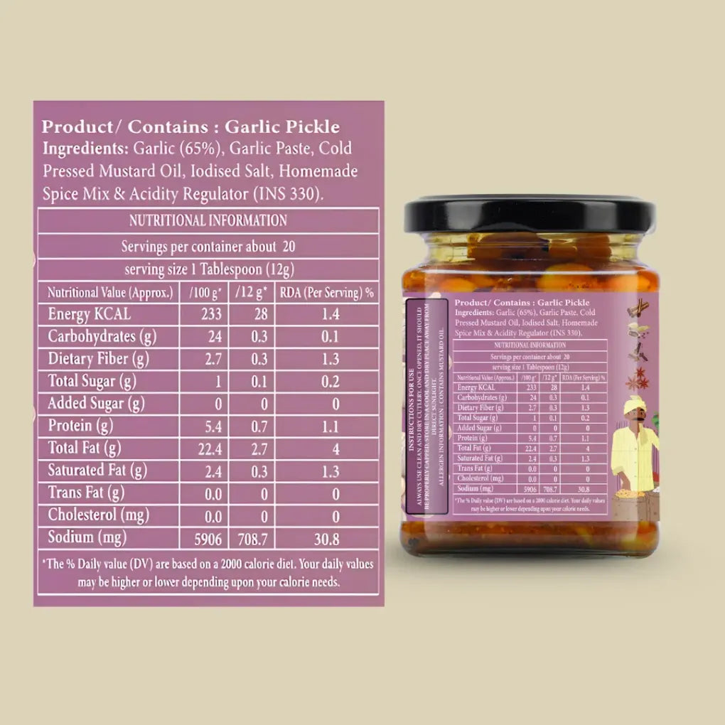 Pickle | Lahsun Achari Twist (Garlic Pickle) - 100% Homemade - No Added Preservatives - Organic Nation - 250gm