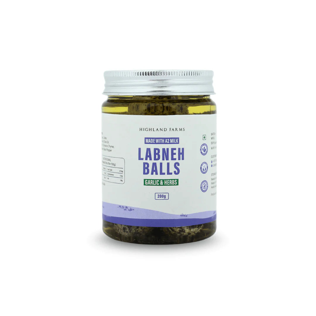 Cheese | Labneh Balls (Garlic Herbs) - Made With A2 Milk - No Added Preservatives - Highland Farms - 200gm