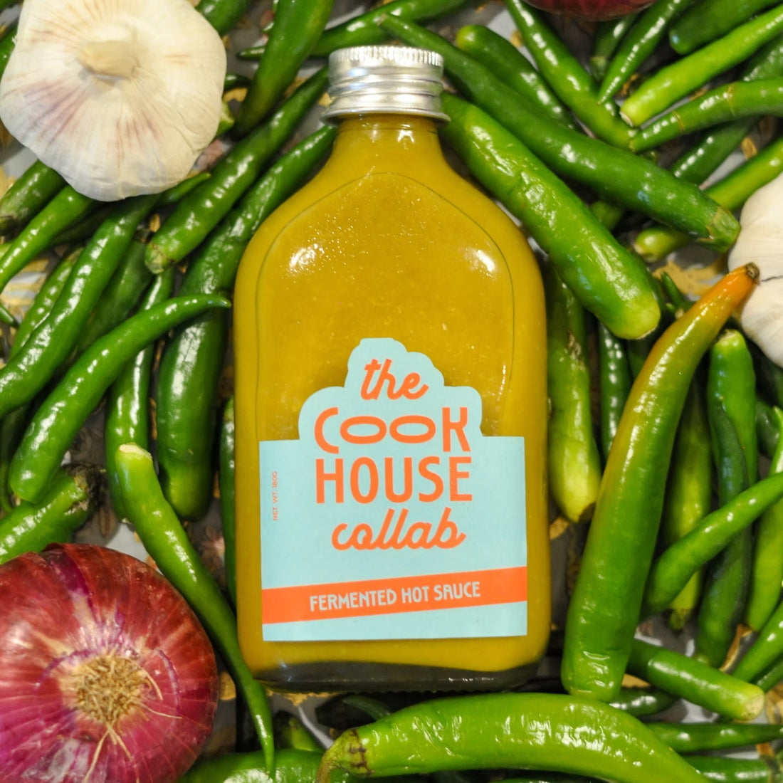 Hot Sauce | Fermented Chilli Hot Sauce (Green) - Made With Organic Ingredients - No Added Preservatives & No Additives - The Cook House Collab - 310gm