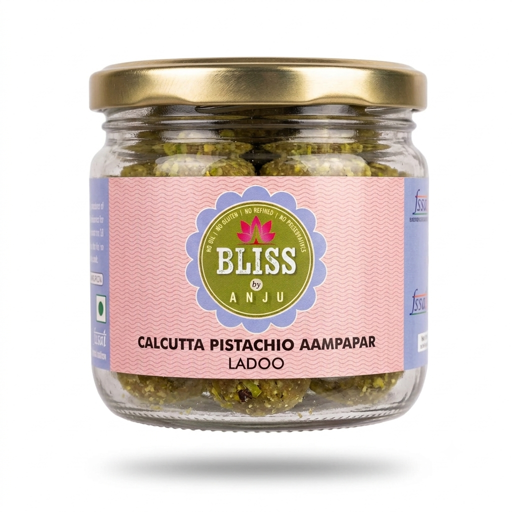 Ladoos |Calcutta Pistachio Aampapar Ladoo - Gluten Free, Oil Free, Plant Based- Preservatives Free &amp; Refined Sugar Free - Bliss Box Food - 160gm