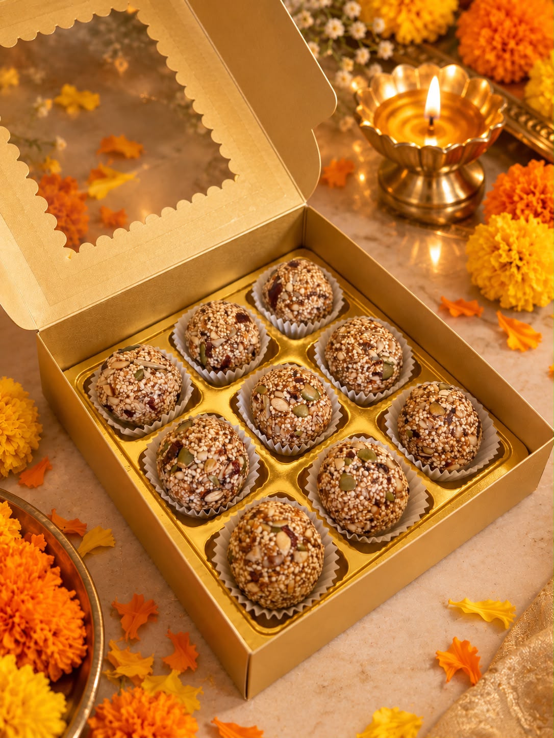 Ladoos | Date &amp; Seeds Amaranth Ladoos - Navratri Special - Vegan &amp; Gluten Free, Grain free-Sugar free Sweetened Only with Dates  - No Preservatives, or Artificial Ingredients - 200gm (Box of 9 Ladoos)