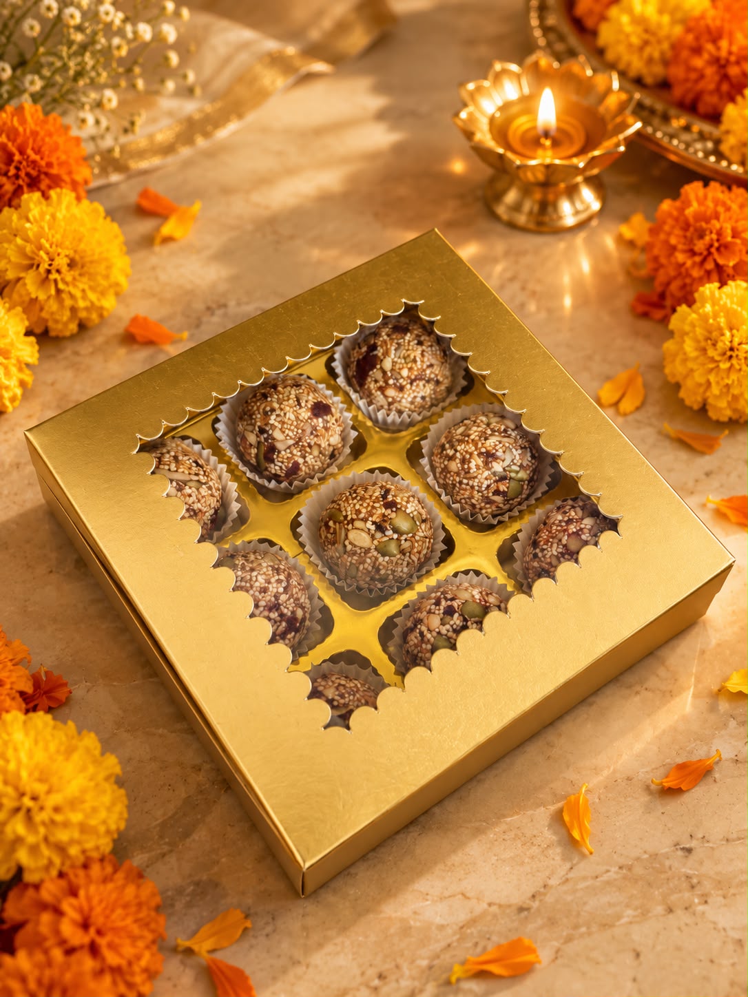 Ladoos | Date &amp; Seeds Amaranth Ladoos - Navratri Special - Vegan &amp; Gluten Free, Grain free-Sugar free Sweetened Only with Dates  - No Preservatives, or Artificial Ingredients - 200gm (Box of 9 Ladoos)