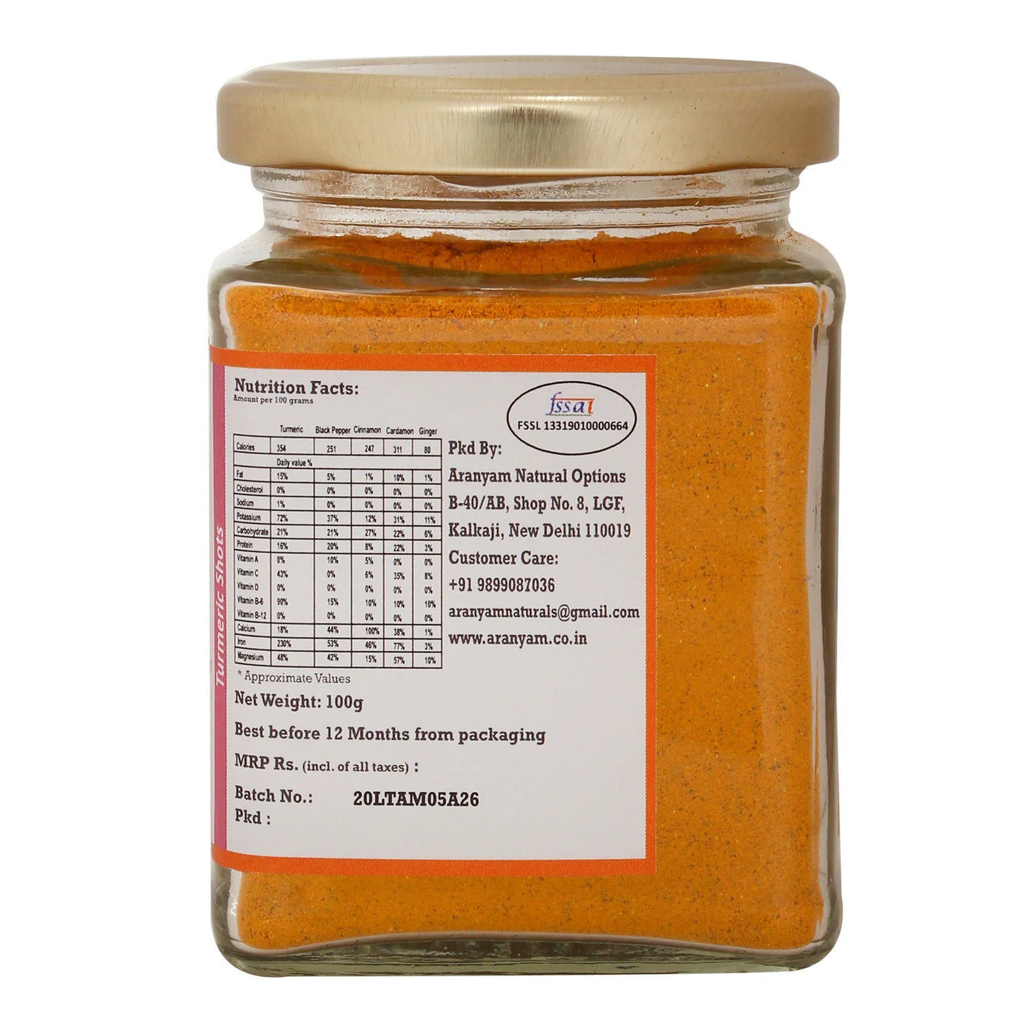 Lakadong Turmeric | (Black Pepper, Cinnamon, Cardamom &amp;amp; Ginger) - Immunity Booster - No Artifical Colors, Additives &amp;amp; No Added Preservatives- Aranyam - 100gm