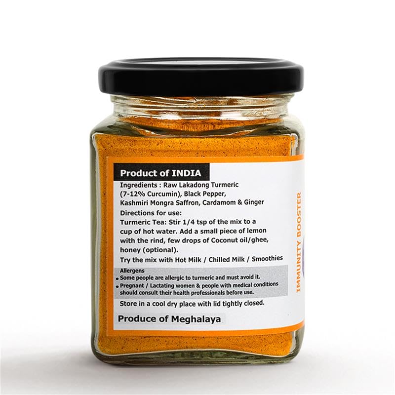 Lakadong Turmeric | Lakadong Turmeric Mix with Black Pepper, Saffron, Cardamom &amp; Ginger - No Artificial Colors, Additives &amp; No Added Preservatives - Aranyam - 100gm