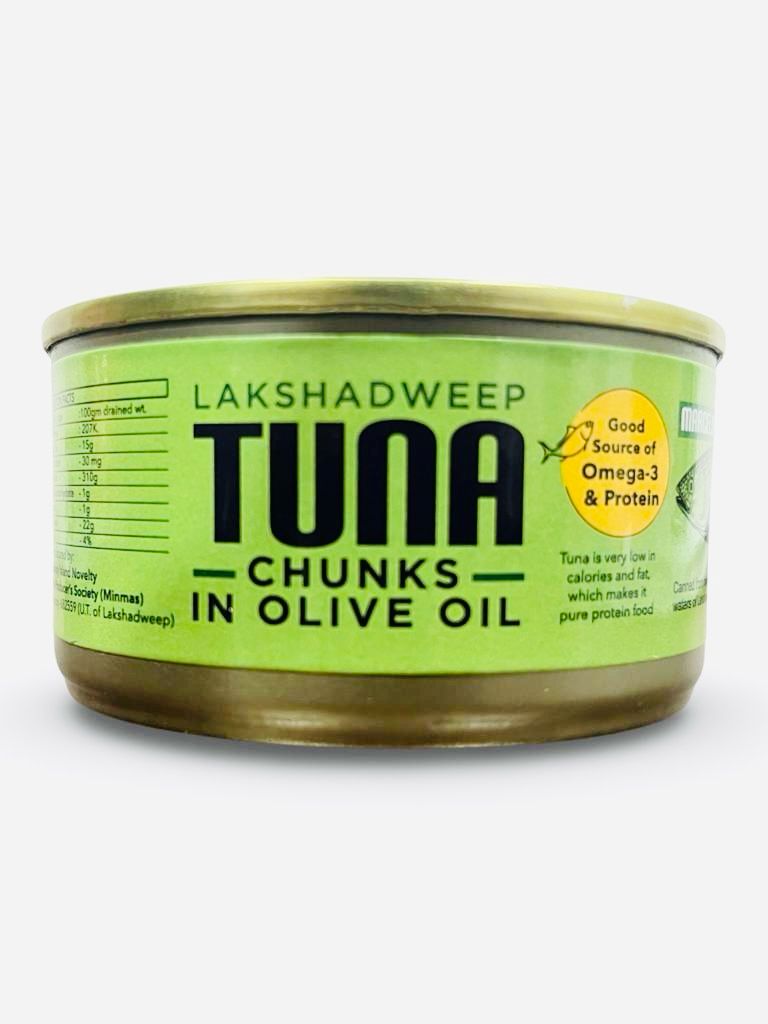 Lakshadweep Tuna | Chunks In Olive Oil - Good Source Of Omega 3 And Protein, No Added Artificial Colours & No Added Preservatives - Marcela - 185gm