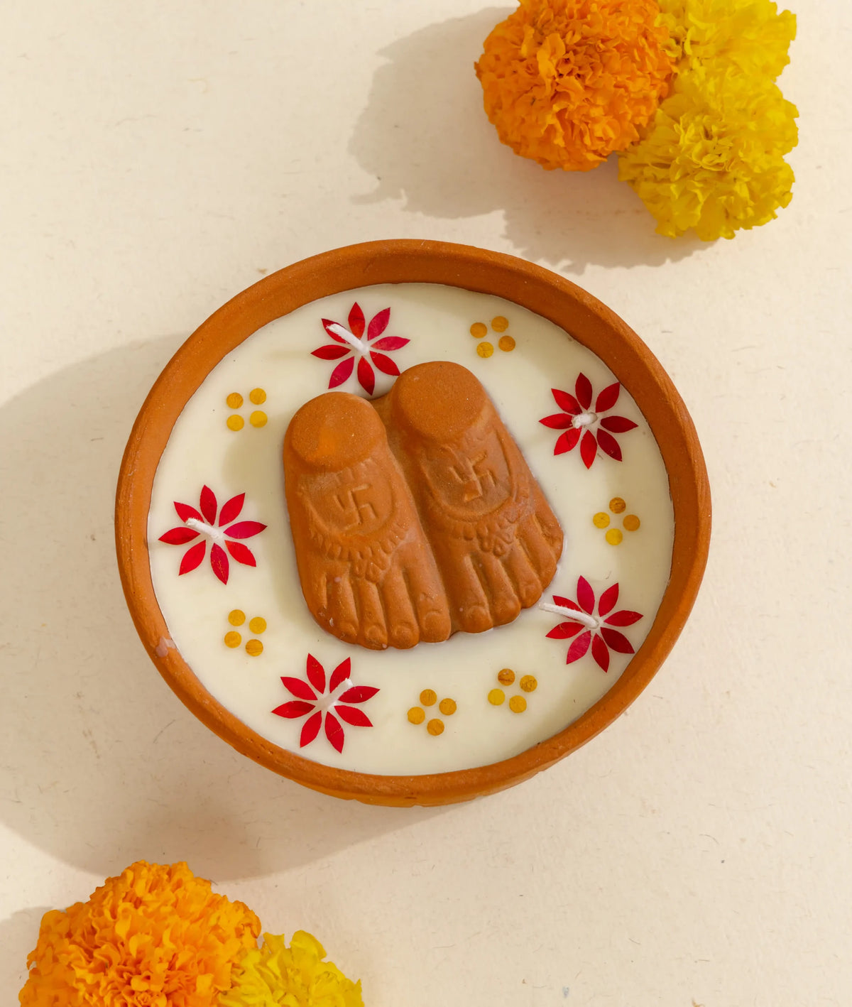 Diya | Lakshmi Charan Diya - Handcrafted – Eco Friendly Soy Wax, No Chemical &amp; No Harmful Fumes – Nature’s Soul - (15 × 15 × 5 cm)