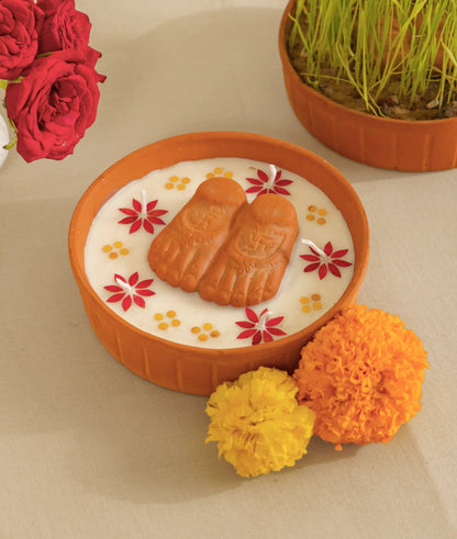 Diya | Lakshmi Charan Diya - Handcrafted – Eco Friendly Soy Wax, No Chemical &amp; No Harmful Fumes – Nature’s Soul - (15 × 15 × 5 cm)