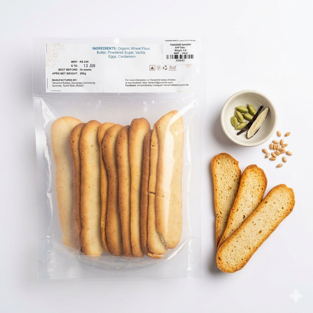 Langues De chat (Wafer Thin Vanilla Cookies With A Twist Of Cardamom)– Tamarind Bakery – 200gm