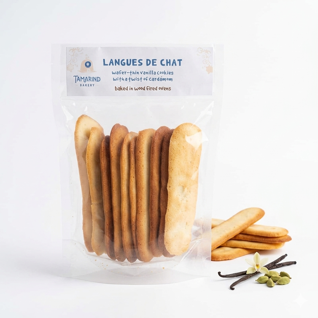 Langues De chat (Wafer Thin Vanilla Cookies With A Twist Of Cardamom)– Tamarind Bakery – 200gm