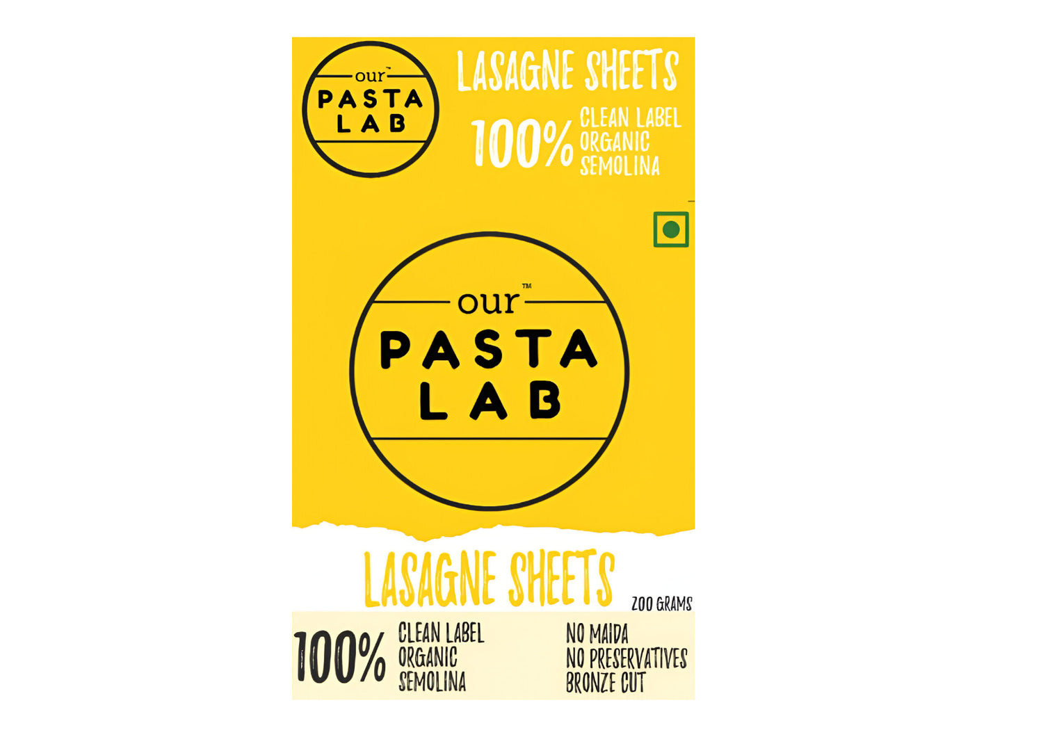 Lasagne Sheets | Eggfree Lasagne Sheets (Semolina &amp; Turmeric) – 100% Semolina – Vegan, No Refined Flour – Our Pasta Lab – 200gm