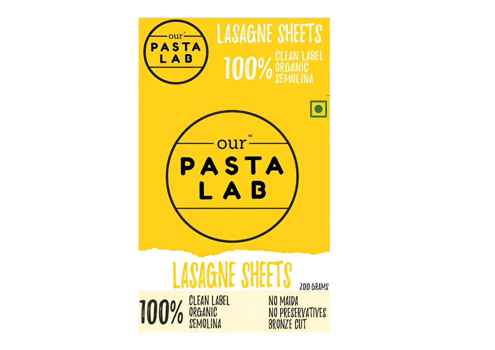 Lasagne Sheets | Eggfree Lasagne Sheets (Semolina &amp; Turmeric) – 100% Semolina – Vegan, No Refined Flour – Our Pasta Lab – 200gm